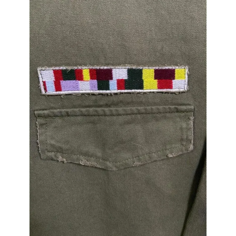 Umgee Women's Olive Green Army Military Button Up Frayed Hem Jacket, Size 2XLT - Picture 3 of 15